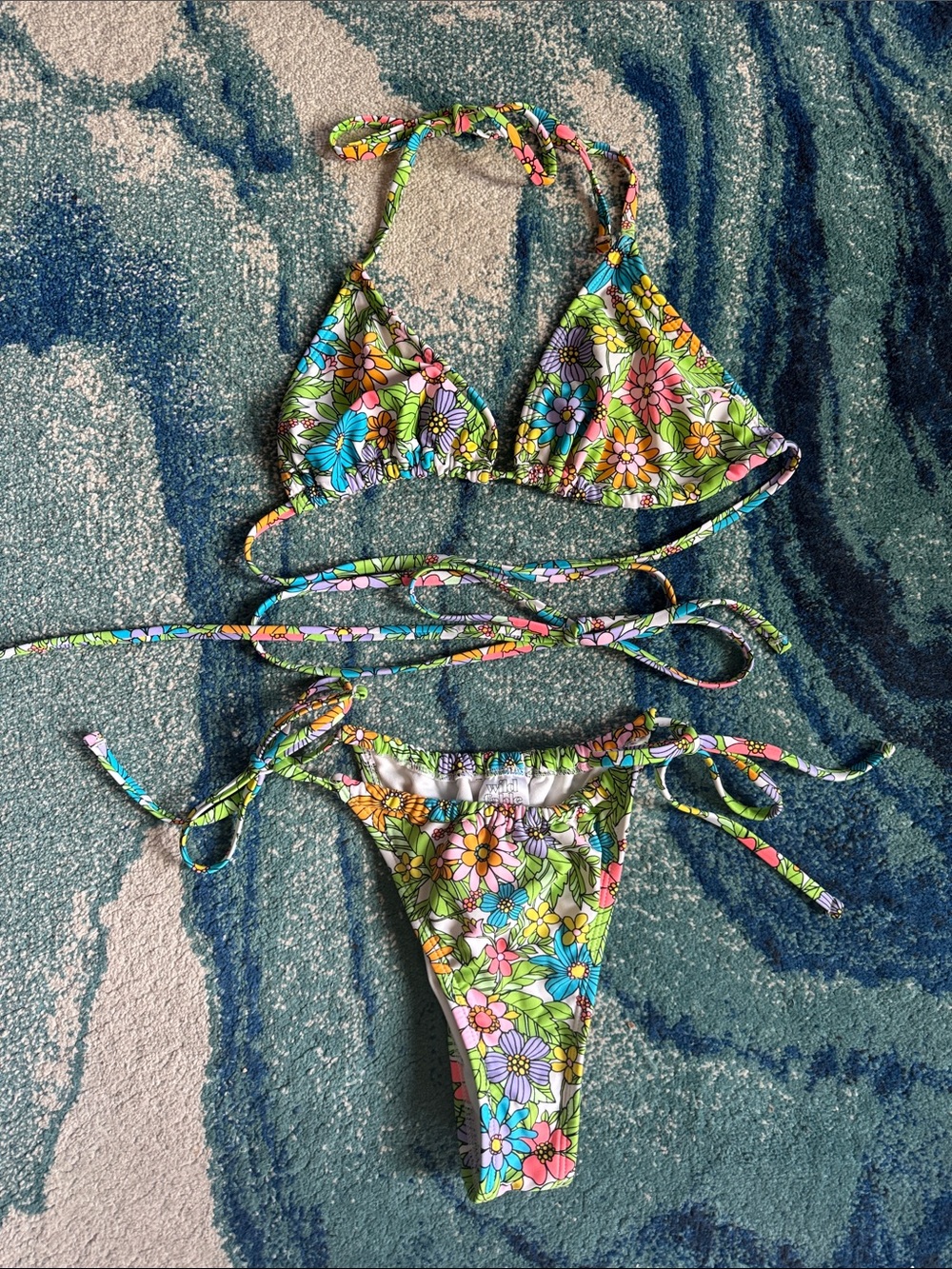 wild fable Floral Tie-Strap Bikini in Green, Blue, Pink, Yellow